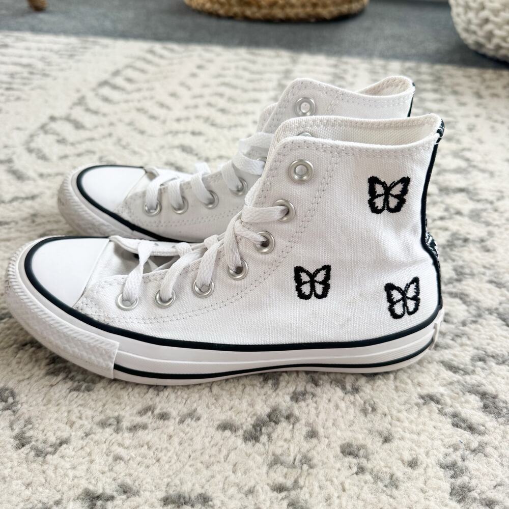Converse All Star Butterfly-embroidered Cream High Top Shoes Size 5